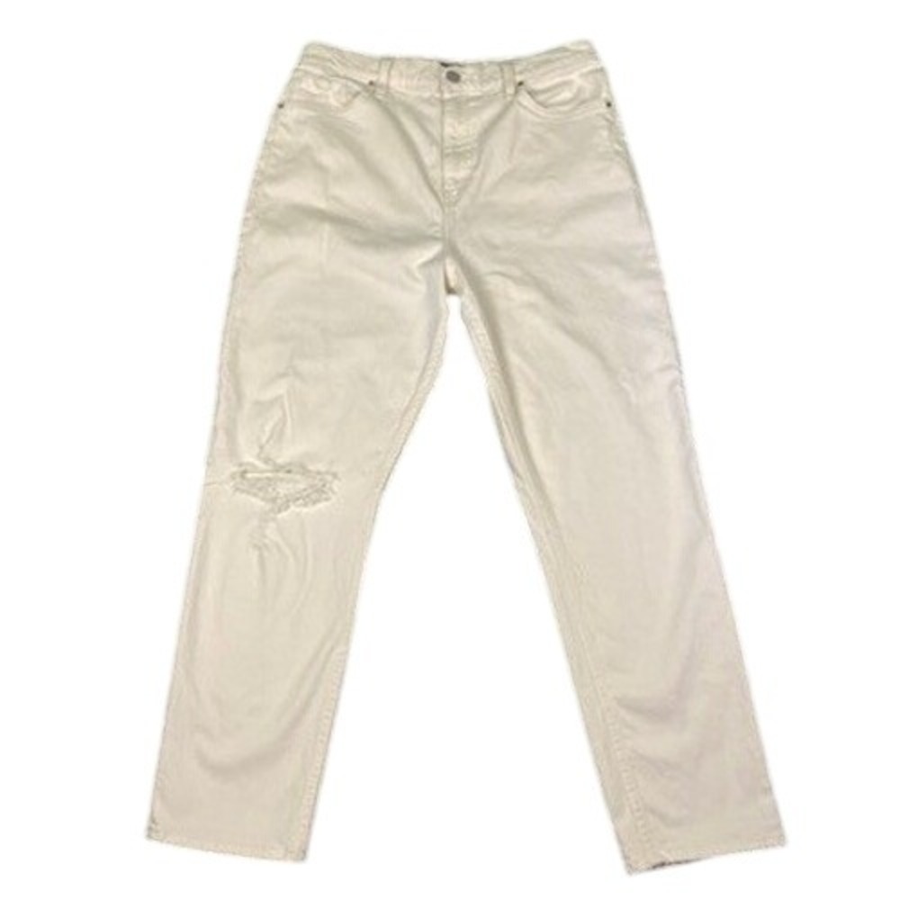 Hudson Harlow Jeans Women's 33‎ Cream Ultra High Rise Cigarette Ankle Distressed